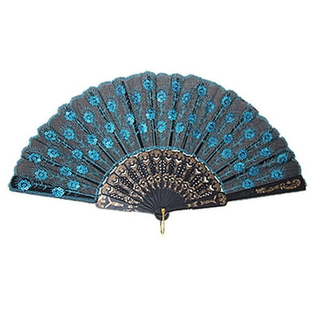 

Pattern Sequin Fabric Hand Fan Decorative Blue Color