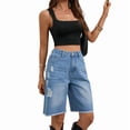 thumbnail image 2 of Women Denim Bermuda Shorts Knee Length Low Rise Baggy Jorts Light Blue S, 2 of 9