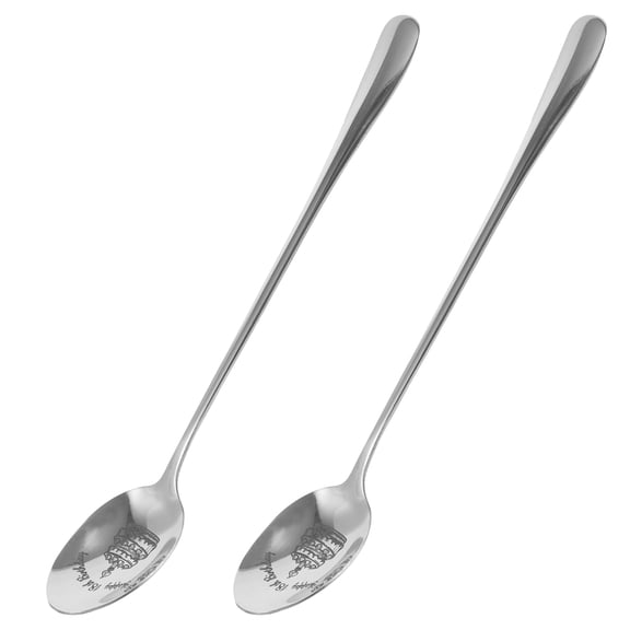 Toyvian 2Pcs Compact Stainless Steel Dessert Scoops with Unique Happy 18Th Birthday Pattern