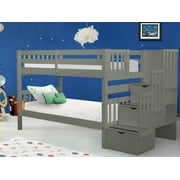Bedz King Stairway Bunk Beds Twin Over Twin with 3 Drawers in the Steps, Gray