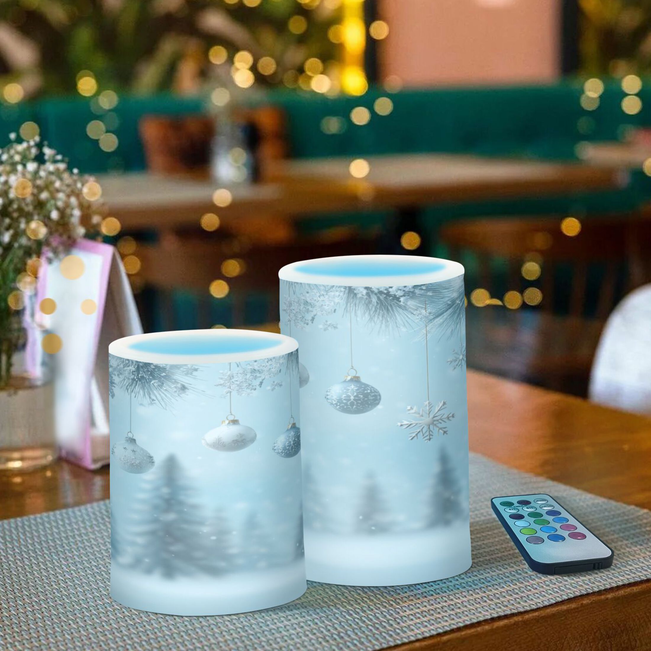 Set of 2 Flameless Candles Lights with Remote Control Flickering LED Candles Electric Candles for Home Decor Parties Glass Christmas Ornaments
