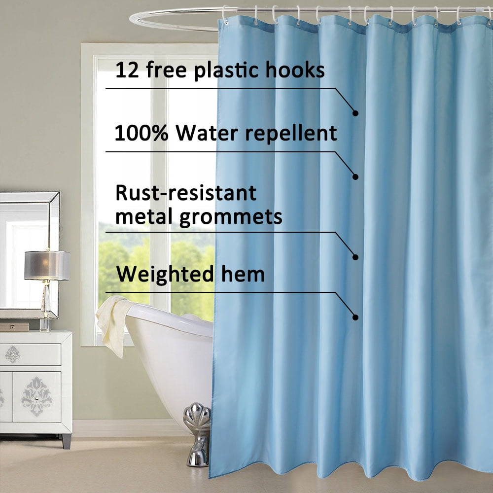 EurCross Standard Shower Curtain Liner , 72'x 72' Cloth Fabric Shower Liner with Hooks, Bathroom Curtains with Metal Grommets, Water Repellent, Machine Washable, Hotel Quality- Light Blue