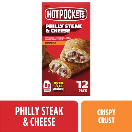 Hot Pockets Frozen Snacks Philly Steak and Cheese Seasoned Crust Sandwich, 54 oz, 12 Pack (Frozen)