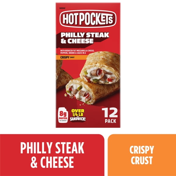Hot Pockets Frozen Snacks Philly Steak and Cheese Seasoned Crust Sandwich, 54 oz, 12 Pack (Frozen)