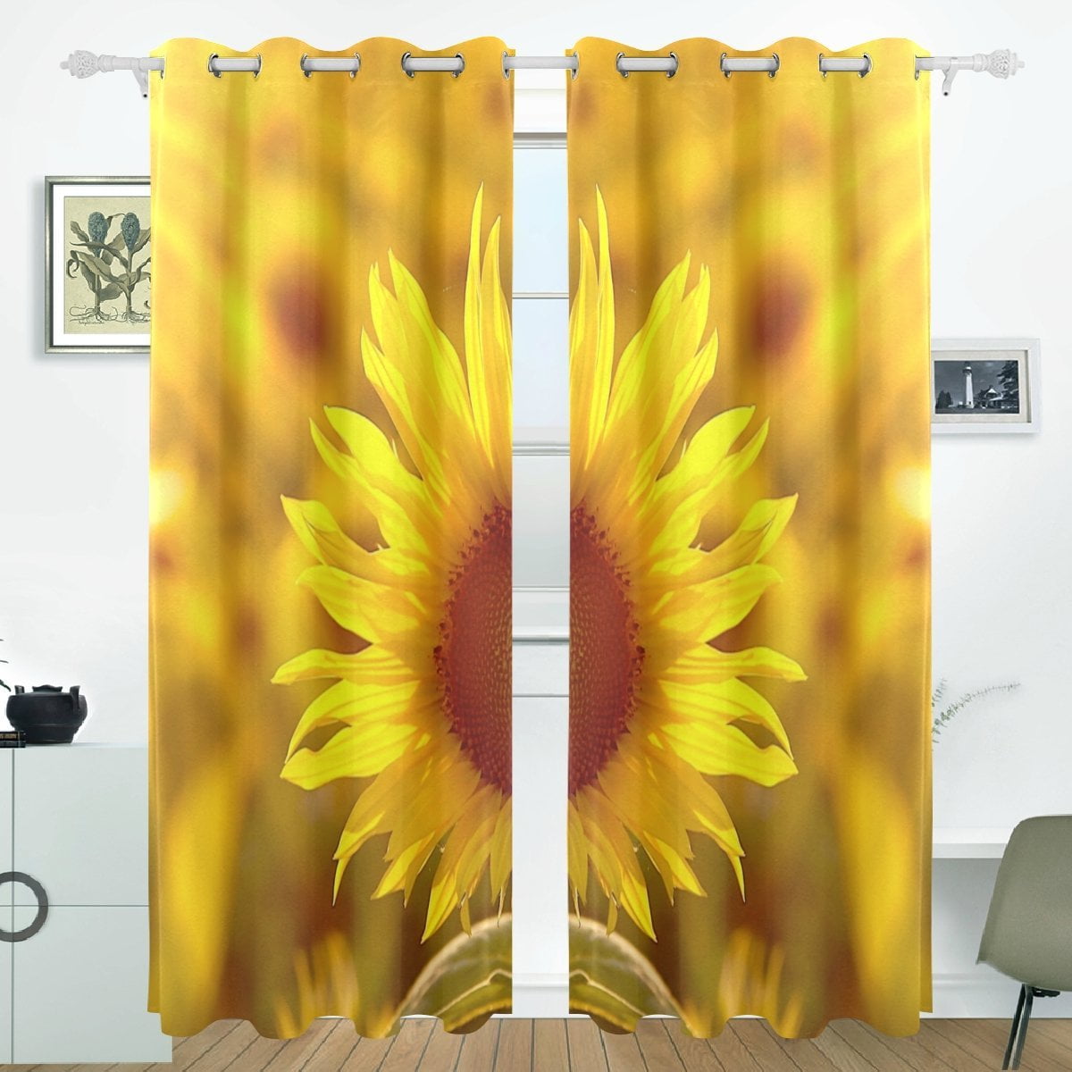 2 Panels Blooming Sunflowers Room Darkening Insulated Blockout Window Curtain 