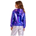 thumbnail image 2 of Aiihoo Kids Girls Hip Hop Hooded Jacket Sparkly Metallic Zipper Short Jacket Coat Outerwear Club Rave Wear Blue 10, 2 of 6