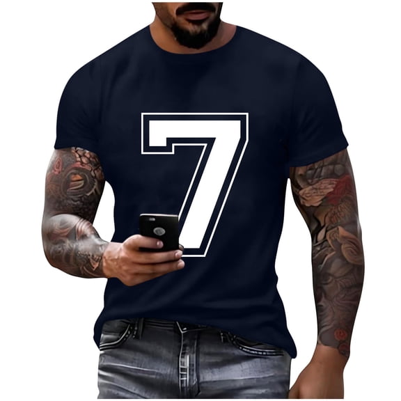 LMOIPLI Number 7 T-Shirt Unisex Short Sleeve Varsity Shirt Sports Team Jersey Crew Neck Fashionable Pullover Top Navy XL