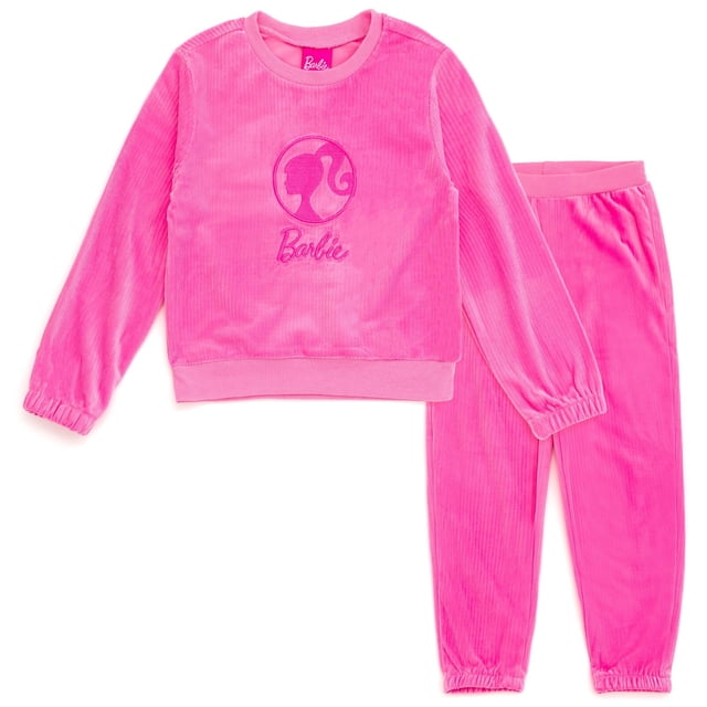 Conjunto de sudadera y pantalones de terciopelo para niñas pequeñas de Barbie