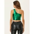 thumbnail image 3 of DARING DIVA Women's Metallic Cropped Top One Shoulder Blouse XL Green, 3 of 6
