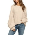 thumbnail image 2 of Women's Cable Knit Sweater Batwing Sleeve Oversized Slouchy Pullover (Beige, L), 2 of 4