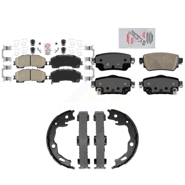 Transit Auto Front Rear Ceramic Disc Brake Pads and Parking Shoes Kit for Car 2019 Nissan Rogue FULL HYBRID EV-GAS (FHEV) engine with Electric KNN-101504