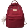thumbnail image 1 of Mochila AONUOWE Preppy con peluches, linda mochila para adolescentes, estilo academia ligero, mochila escolar de estética sólida (roja)., 1 of 5