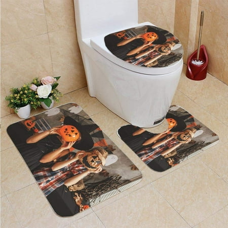 GOHAO Hiding from Camera 3 Piece Bathroom Rugs Set Bath Rug Contour Mat and Toilet Lid (Best Way To Hide Camera In Bathroom)