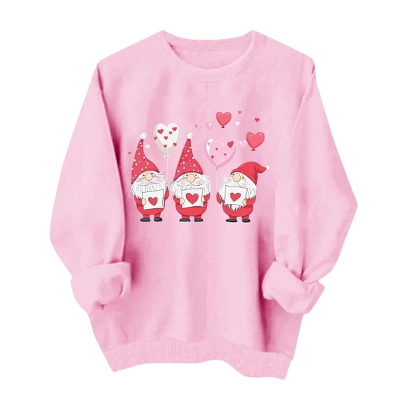 Valentines Day Pullover Sweatshirts Women Cute Heart Valentine Sweater Graphic Tops Casual Funny Long Sleeve Shirts, S Pink