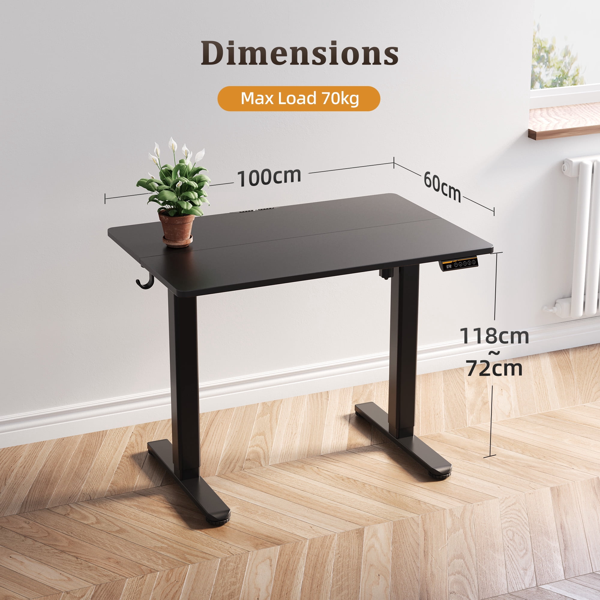 Innovar Electric Standing Desk, Small Stand up Desks Adjustable Height,Games Motorized Rising Desk W/Memory Preset Office Height Adjustable Desk for Teens & Adults,40x24 inches,Black