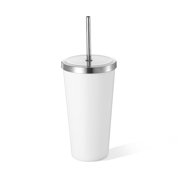 20oz White Sublimation Tumbler with Straw by Make Market – Stainless Steel Drinkware with Silver Lid - Designed for Heat Transfer Customization - Hand Wash Only - 10 Pack