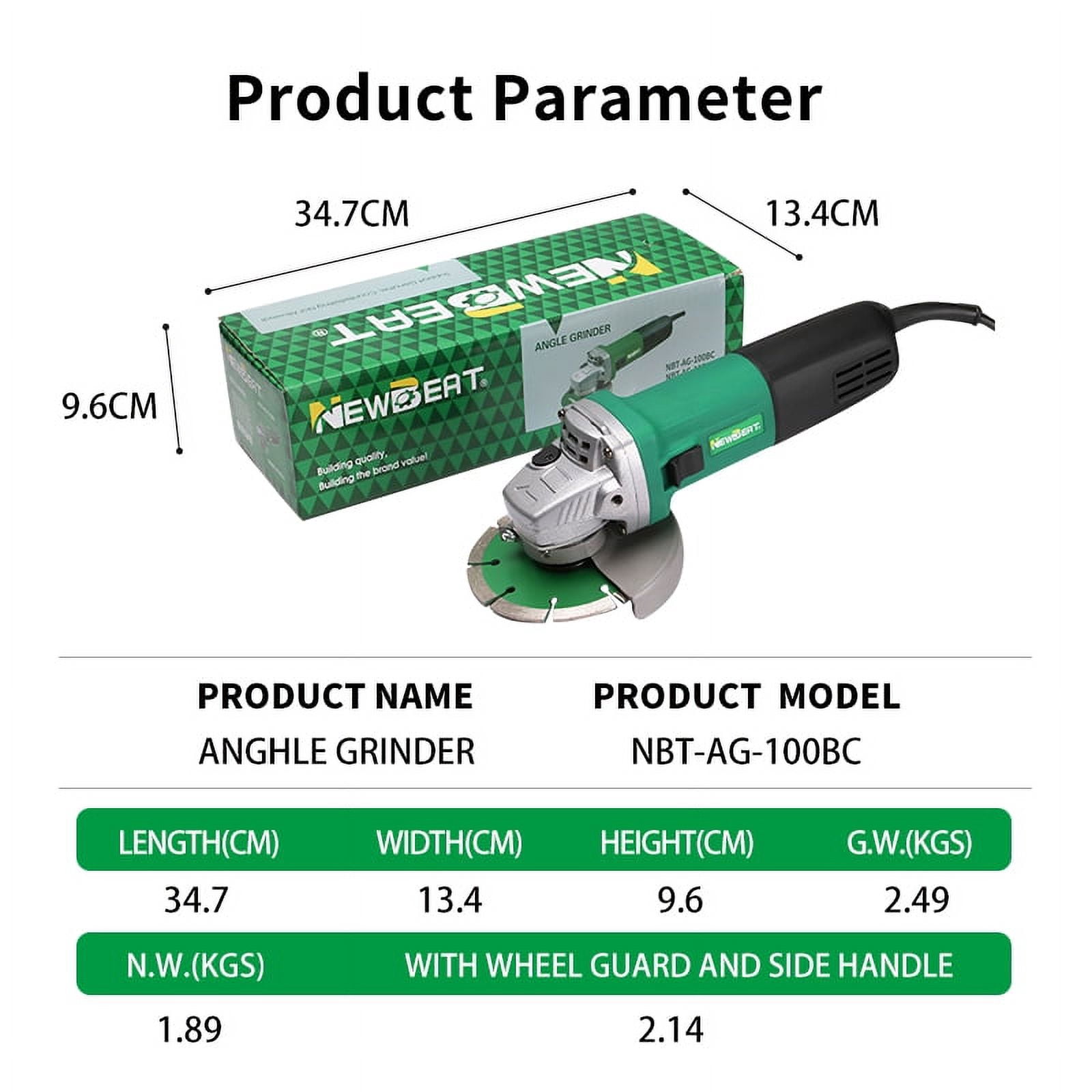 NEWBEAT Power Angle Grinder, 1000W 4-1/2 inch Electric Grinder Tool for for Metal and Wood Cutting, Grinding, Polishing