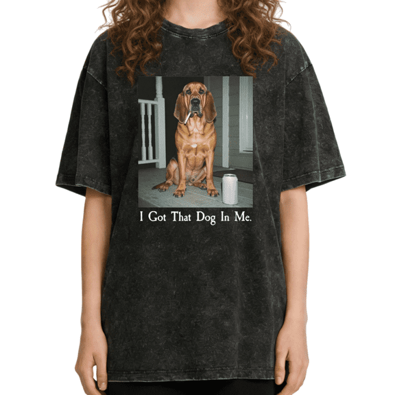 Women's "I Got That Dog In Me" Bloodhound Meme Graphic Breathable Washed T Shirt Funny Vintage Black S-2XL Plus Size