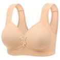 thumbnail image 2 of felwors Bras for Older Women Plus Size No Underwire Full Coverage Breathable Cotton Bra Front Closure Padded Bralettes(Beige, 38), 2 of 6
