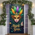 thumbnail image 3 of Golden Mask Mardi Gras Banner Green Yellow Feathers Carnival Display Colorful Balloons Triangular Flags Festival Backdrop for Mardi Gras Party Carnival Celebration Masquerade Ball, 3 of 9