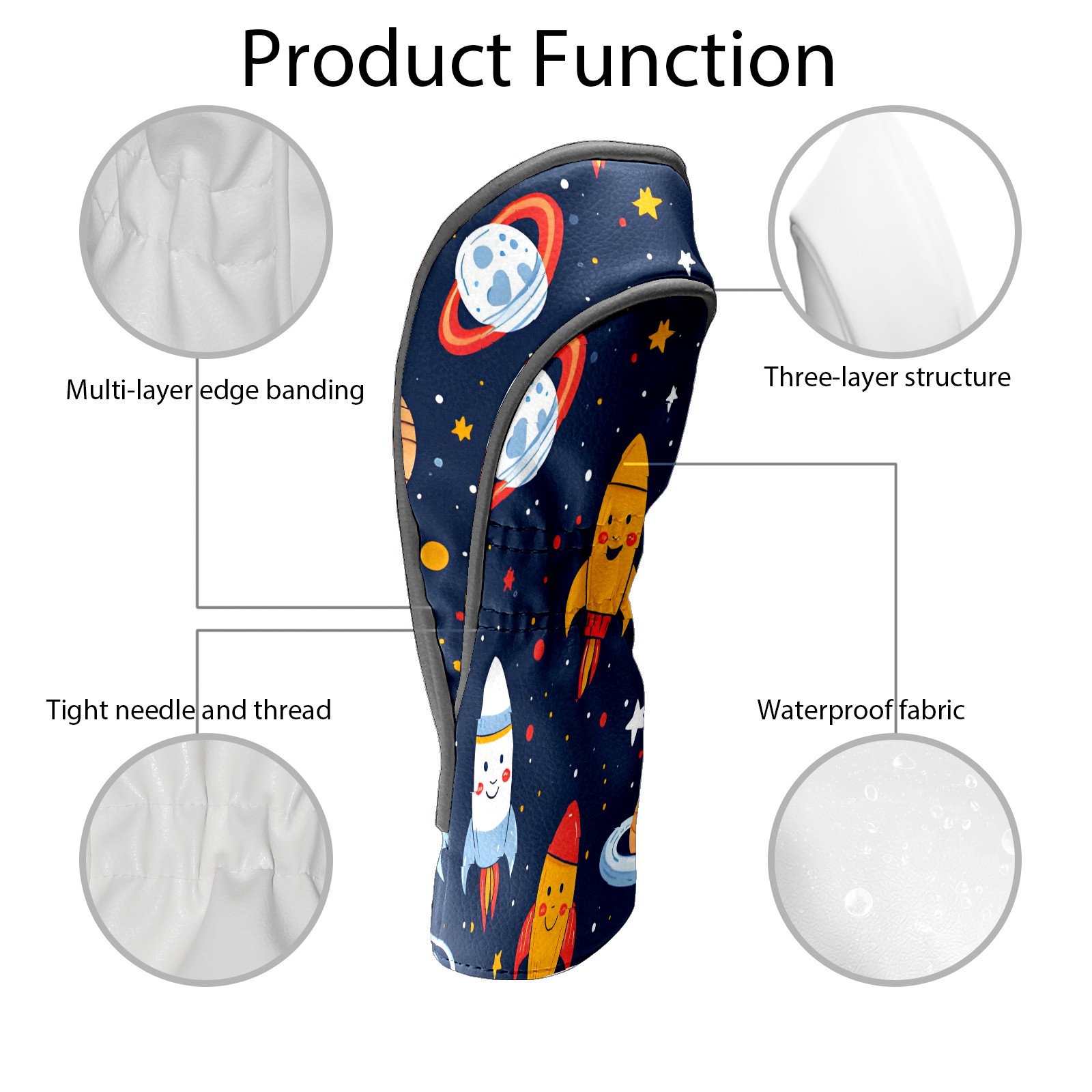 Golf Club Covers, DarkBlue RocketPlanet Premium PU Leather Driver Hybrid Putter Head Covers with Velvet Lining, Waterproof Golf Gifts for Men Women