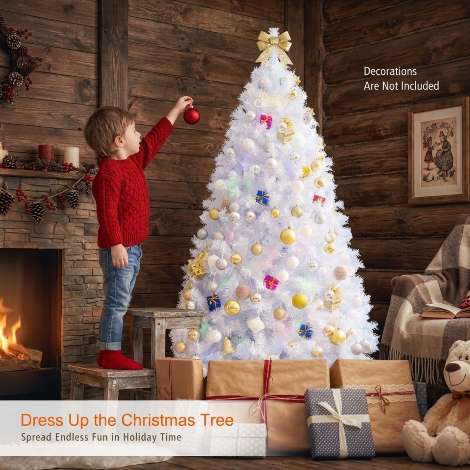 RUIE, 6 ft, Artificial Christmas Tree, with Metal Stand, 792 Branch Tips, White Holiday Xmas Tree for Indoor Home Office Decoration