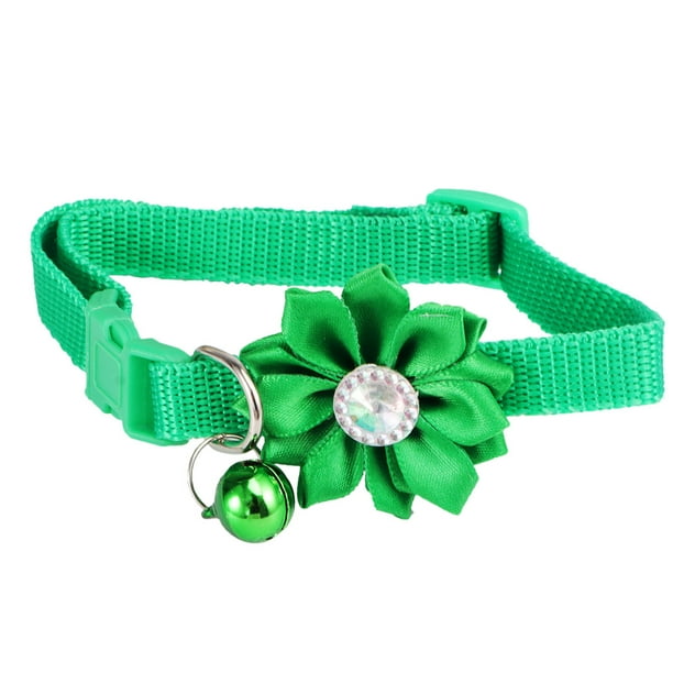 EeaseMX Collar adorable para mascotas, cadena creativa con flores para el cuello, a la moda, con cascabel para fiestas, para gatos y perros (verde)