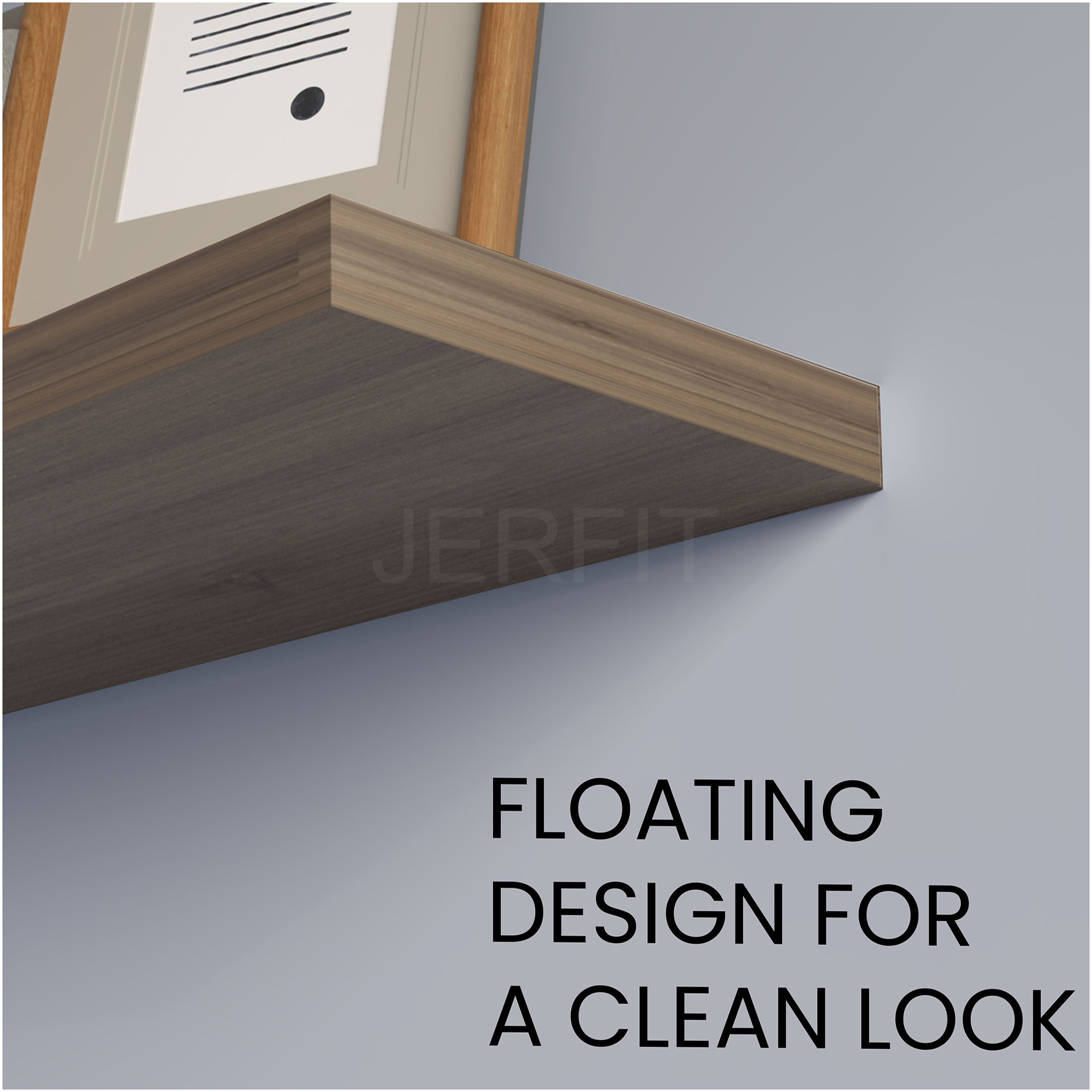 JERFIT Floating Shelves Set of 2, 32-Inch Wall Mounted Shelves for Modern Home, Invisible Floating Shelf with Large Display Space, Walnut Melamine Finish