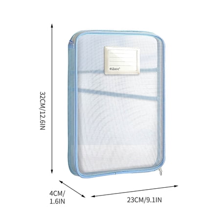 WLAGOOD Transparent A4 Mesh File Bag with 3 Compartments Vertical Opening Nylon Construction 12.6×9.1×1.6in Label Slot Large Capacity for Homework Exam Paper Notes and Document Storage