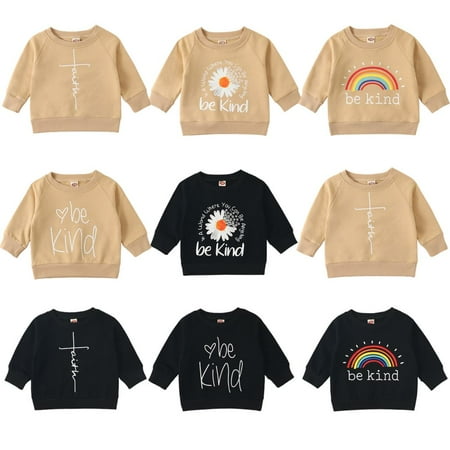 

baozhu 0-3 Years Newborn Baby Letter Print Long Sleeve Tee Shirt Toddler Crew Neck Cotton One-Piece Sweatshirt