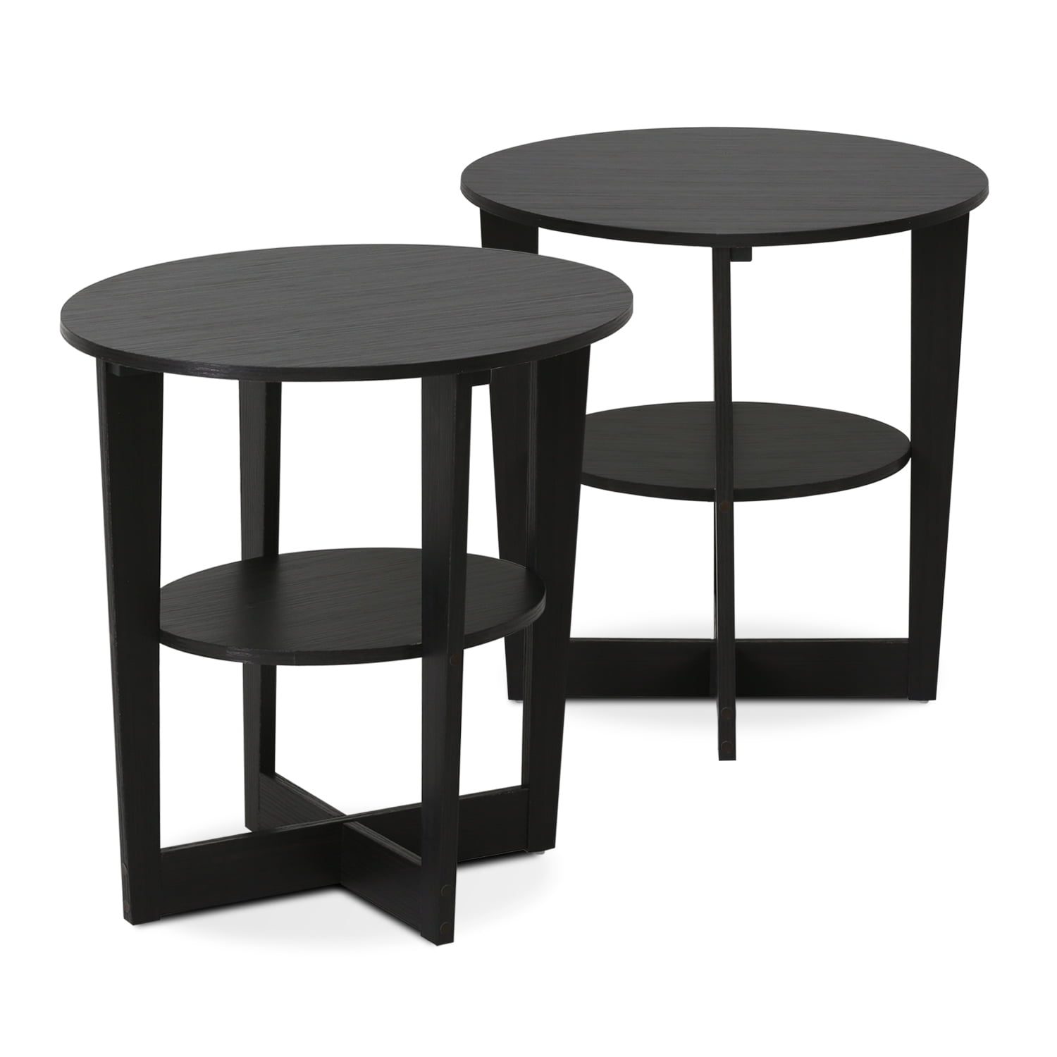 Details about   SmileMart Metal Side Table Industrial Round End Table with Storage Rack Set of 2 