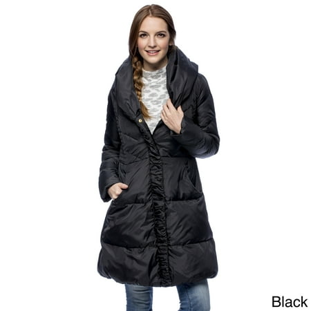 Via Spiga Leather Coat - via spiga women's pillow collar down coat, black, small