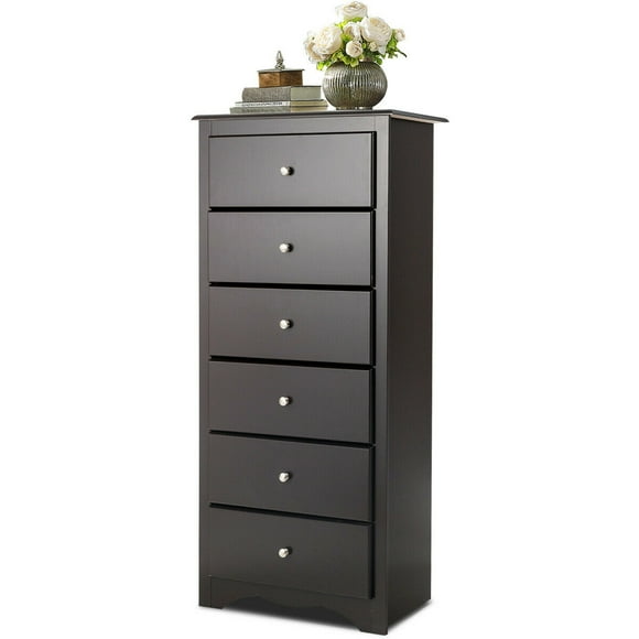 Gymax 6 Drawer Chest Dresser Clothes Storage Bedroom Tall Furniture Cabinet Brown