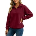 thumbnail image 2 of AKOEE Quarter Zip Pullover Womens Fleece Fuzzy Sweater Loose Long Sleeve Casual Warm Plain Sweatshirts Winter (L, Wine), 2 of 7