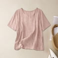 thumbnail image 4 of qafoshin Womens Linen T-Shirts Crew Neck Short Sleeve Summer Tops Solid Color Loose Pullover Tees, 4 of 4