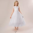 thumbnail image 5 of Girls Tulle Long Dress, Kids Formal Gown Elegant Net Skirt, Flower Girl Dress for Wedding, Birthday Party and Special Occasion Pageant Dress White 140, 5 of 9