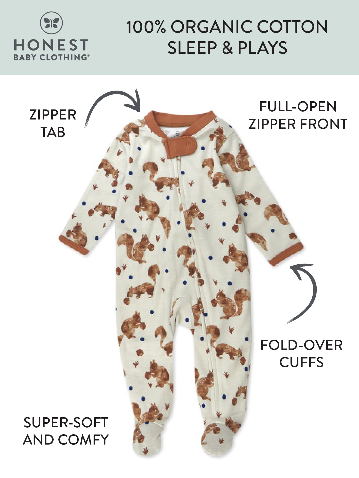 Honest Baby Clothing Baby Boy or Girl Gender Neutral Organic Cotton Sleep N Play Thanksgiving Pajamas (Newborn-9 Months)
