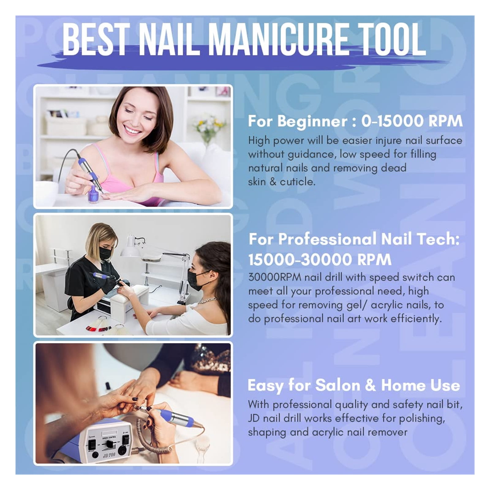Electric Nail Drill Machine, Professional 30000RPM Manicure Drill For Acrylic Nail, Extension Gel Polish ,Low Noise