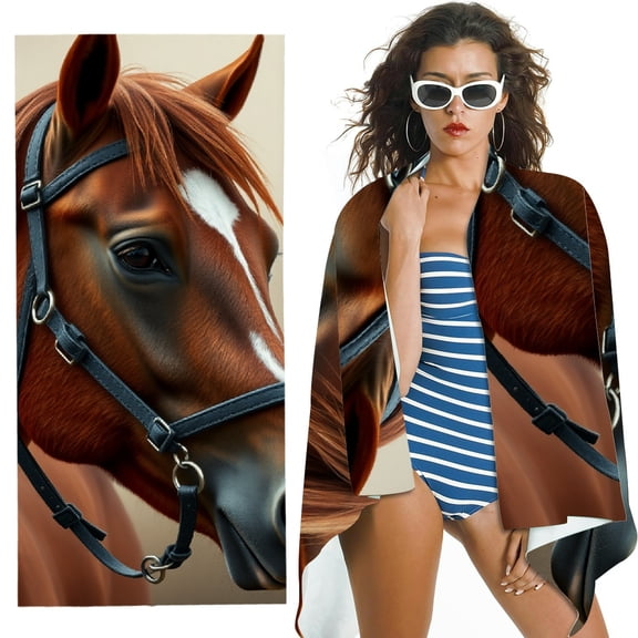 RKSupls Chestnut Horse Bridle Microfiber Beach Towel, Extra Large Quick Dry Lightweight Absorbent Towel for Travel Swimming Camping, Soft Super Absorbent- 30x60 in