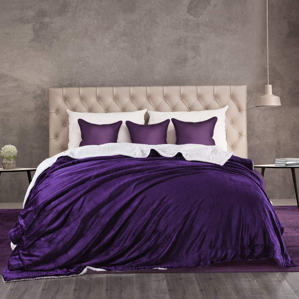 Fleece Sherpa Throw Blanket Purple Reversible Plush Kids Throw Blankets
