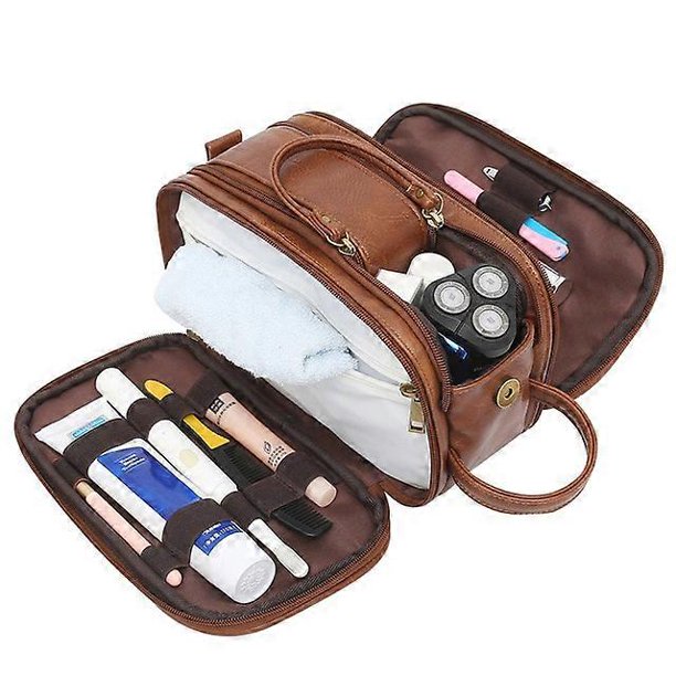 Bolsas de cosméticos de PU para mujer, bolsa de maquillaje con doble cremallera, bolsa de almacenamiento de artículos de tocador, bolsa de lavado para hombres, bolsa de maquillaje para viajes al air