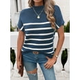 thumbnail image 3 of XCHQRTI Striped Knit Shirts Women Batwing Short Sleeve Sweaters Casual Loose Top, 3 of 7