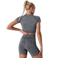 thumbnail image 3 of FYMNSI 3 Piece Summer Outfits Short Sets for Women Seamless Workout Sweat Suits Athletic Crop Top Sport Bra with Biker Shorts M Gray, 3 of 6