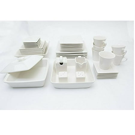 45 Piece Dinnerware Set White Square Banquet Plates Dining Dishes Kitchen Bowls & eBook by Easy2Find