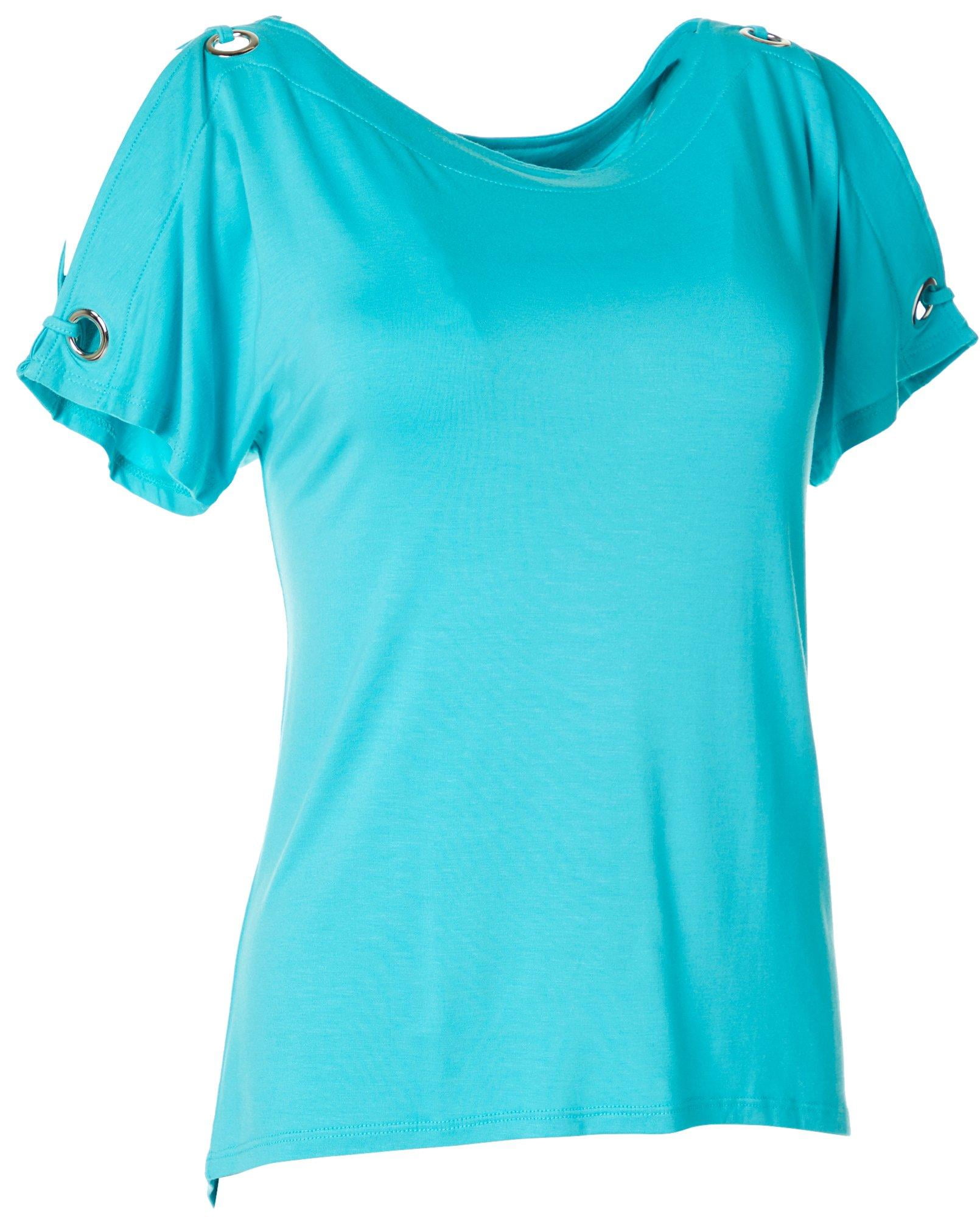 Cable & Gauge Cable & Gauge Womens Solid Grommet Detail Short Sleeve