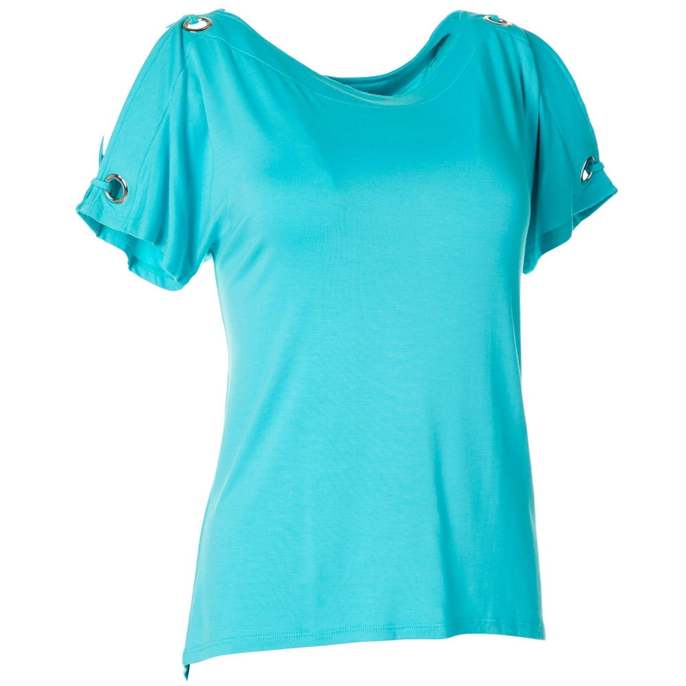 Cable & Gauge Cable & Gauge Womens Solid Grommet Detail Short Sleeve