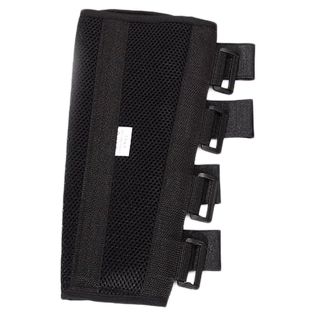 eeasemx férula de codo inmovilizador y protector para fracturas de codo, estabilizador nocturno negro, vista frontal centrada en malla transpirable con cuatro correas ajustables y tres placas internas de metal para inmovilización, diseño ambidiestro para uso nocturno y recuperación postoperatoria.