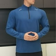 thumbnail image 4 of LNWUY Men's Quarter Zip Shirts Casual Stand Collar Oversized Shirt Long Sleeve Solid Color Workout Athletic Comfy Tops Blue M, 4 of 5