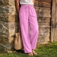 thumbnail image 5 of Bloomae Women's Casual Cotton Linen Pants Lightweight Drawstring Elastic Waist Lounge Pants Flowy Wide Leg Beach Vacation Trousers with Pockets, 5 of 10