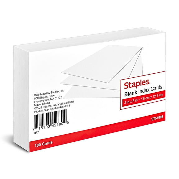 Staples 3" x 5" Index Cards Blank White 300/Carton ST51008-CCVS